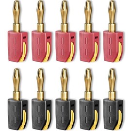 Banana Plug 4 mm, Pack of 10 Banana Plugs Speakers, 32A Banana Plug, Banana Plug Converter for Cable Boxes, Power Amplifiers, Receivers, Stereo Systems, 5 Black 5 Red