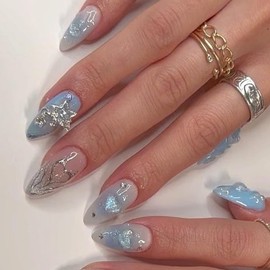 YXRXKJ Nail Tips, Medium, 24 Pieces, Nail Tips, Short, Popular, Japanese Style, Cute, Simple, Stylish, False Nails, Short, Spring & Summer, Bride Nails, Glossy, Coming of Age Ceremonies, School