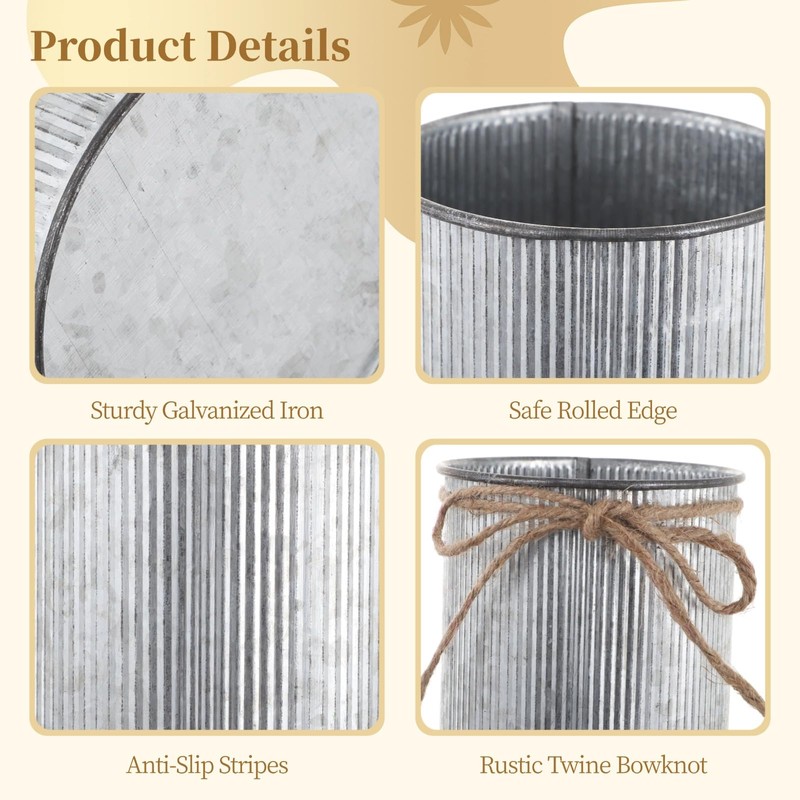 16 PCS Galvanized Flower Vases, 4.33in Rustic Galvanized Iron Vase