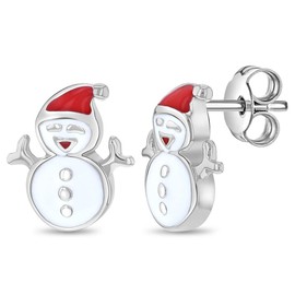925 Sterling Silver Christmas Enamel Snowman Standard Push Back Earrings For Young Girls & Preteens - Holiday Earrings For Little Girls During Christmas - Small Snowman Earrings For Young Girls