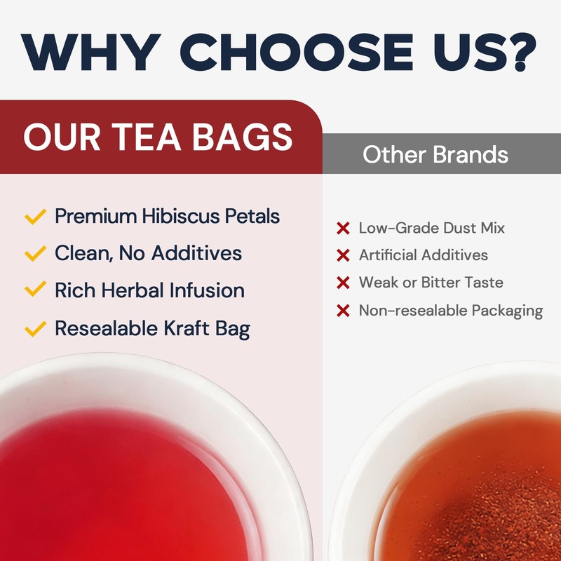 Hibiscus Tea Bags, Hibiscus Flower Herbal Tea - Caffeine &