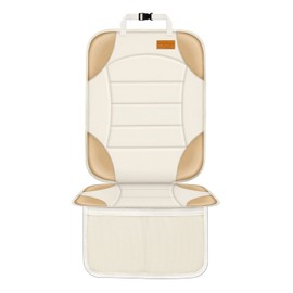 Siivton Car Seat Protector for Child Car Seats, Waterproof 600D Fabric Car Seat Cover, Non-Slip Backing, Thick Padding, Mesh Pockets for Storage, Protects Leather & Fabric Upholstery (Off-White)