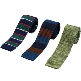 ZENXUS Knit Ties for Men, Wrinkle Proof, Machine Washable, 2.35 inch Skinny Ties, Flat-end Sock Ties 3-Pack