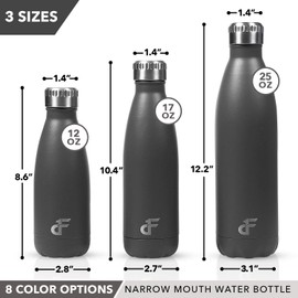 Day 1 Fitness 17 oz. Double Wall 18/8 SS Narrow Screw Cap Water Bottle Grey