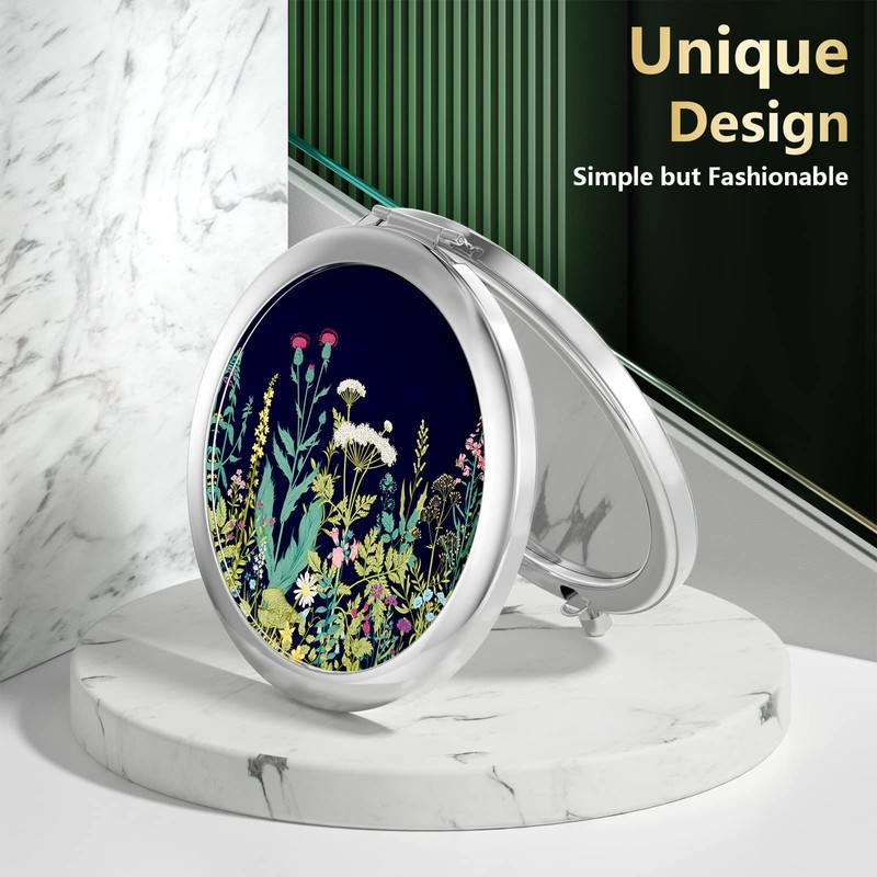 Nipichsha Compact Mirror, Pocket Travel Makeup Mirror, 2-Sided 2X/1X Magnification