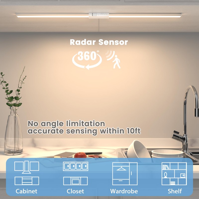 MYPLUS Under Cabinet Lighting Radar Sensor, 2 Pcs 12 inch