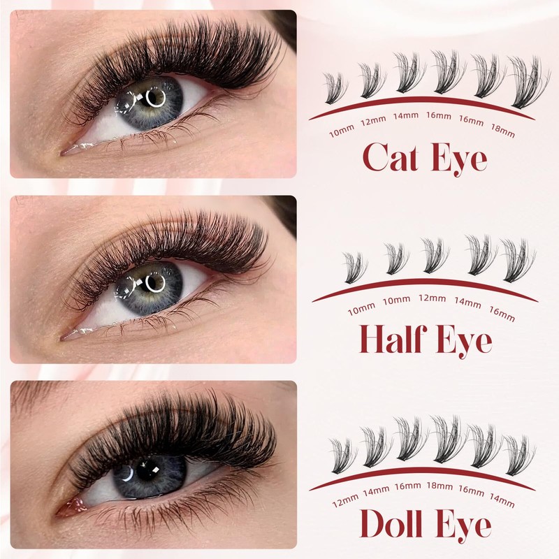 Higu clace Cluster Lashes Kit D Cul, 3D Individual Eyelashes