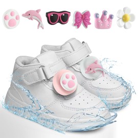 TicEaik 2 Piezas Fundas para Airtag para Cordones de Zapatos para Niños,con 6 Patrones Disponibles para Reemplazar，Lindo Soporte de Silicona de Dibujos Animados para Airtag para Niños (Blanco y Rosa)