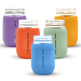 Minliving Silicone Mason Jar Sleeves Spring Summer Set | Anti-Slip Protectors for Regular Mouth 16oz Jelly Canning Jars | Cup Holders with Measurement Markings | Dishwasher Safe Jar Jackets - 5 Pack