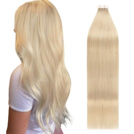 YMEYME Tape-In Hair Extensions, Bleach Blonde Real Human Hair Extensions, Seamless Skin Weft Tape in 50 g, 20 Pieces, 50 cm