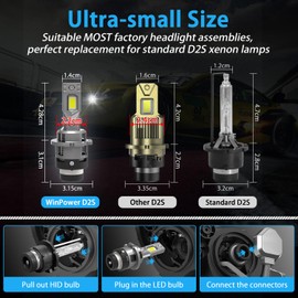 WinPower D2S LED Headlight Bulb 35W 6340LM 6000K Cool White High Low Beam Xenon HID Conversion Kit, 2 Pcs