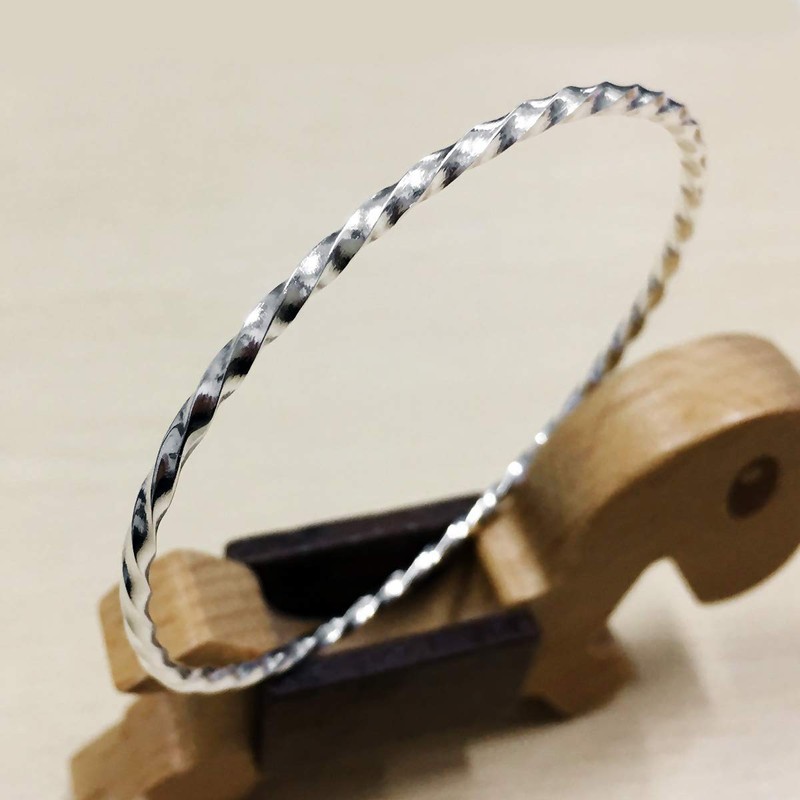 Mecool S925 Sterling Silver Bracelet Solid Twisted Bangle Bracelet Stackable