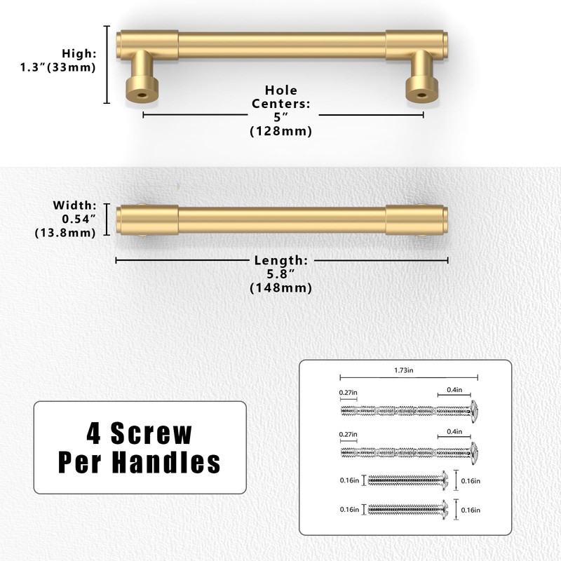 Asimerdeco 10 Pack Champagne Bronze Cabinet Pulls 5 Inch(128mm) Kitchen