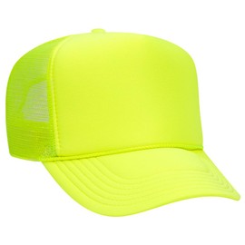 Joe's USA Foam Trucker Hat - Polyester Foam Front 5 Panel High Crown Mesh Back Trucker Hat-Neon Yellow