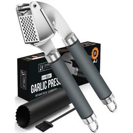 ORBLUE Garlic Press Stainless Steel - Premium Professional Grade Garlic Mincer, Crusher & Peeler Set - Easy Clean, Dishwasher Safe & Rust-proof, Gray