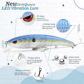 HADORAM Electric Twitching Jerkbait, USB Rechargeable LED Lighted Wobbler Long Casting Slow Sinking Flashing Bass Lures, Fishing Lures for Freshwater Saltwater Night Fishing (Gorgeous Light)