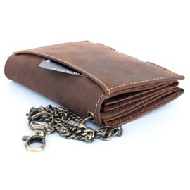 Born to be wild Men's Natural Genuine Leather Wallet with Metal Chain with Scorpion