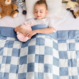 yescool Weighted Blanket 3 Pounds Checkered Weighted Lap Blanket, Blue Heavy Blanket for Sleeping, Washable Weighted Throw Blanket Weighted Comforter for 20-40lbs, 36"x48"
