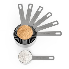 Chef Pomodoro Tazas Medidoras de Acero Inoxidable, Set de 7 Piezas, Mangos Largos y Resistentes, Apilables y Apilables, Cucharas de Cocina Metálicas para Ingredientes Húmedos y Secos