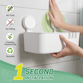 LUXEAR Shower Caddy Suction Cup Shower Basket 2 Pack, NO-Drilling Removable Plastic Shower Shelf Organizer for Bathroom Storage & Kitchen Max Hold 22lbs,Waterproof,One Second Installation Shower Rack