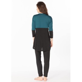 Women's 2-Piece Swimwear with UPF 50+ Sun Protection, 3/4 Sleeve Performance Active Bathing Suit Burkini, Modest Swimwear for Women with Full Coverage Swim Top and Leggings (Small/Medium) Black