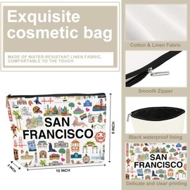 NBIAN San Francisco Themed Makeup Bag - San Francisco Souvenirs Gift for Women, Best Friend, Sister - Travel Friendly Cosmetic Bag, Birthday Christmas Gifts