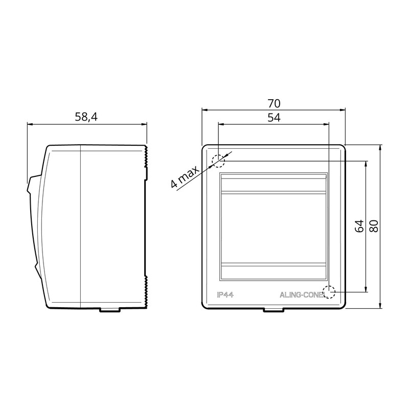 ALING-CONEL Surface-Mounted Series Switch with Glow Lamp (Rocker Switch) 10AX/250V~/IP