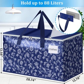 HomeHacks Moving Bags, Extra Large Size Moving Boxes, Heavy Duty Luggage Bags with Smooth Zipper and Sturdy Handles, Large Capacity & Easy Loading Storage Totes for Space Saver 88L, 10-Pack, Blue