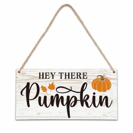 Fall Pumpkin Decor for Farmhouse, Hey There Pumpkin Thanksgiving Decorations, Farmhouse Living Room Kitchen Autumn Hanging Sign, Set Of 1 Wooden Sign With Rope -D08