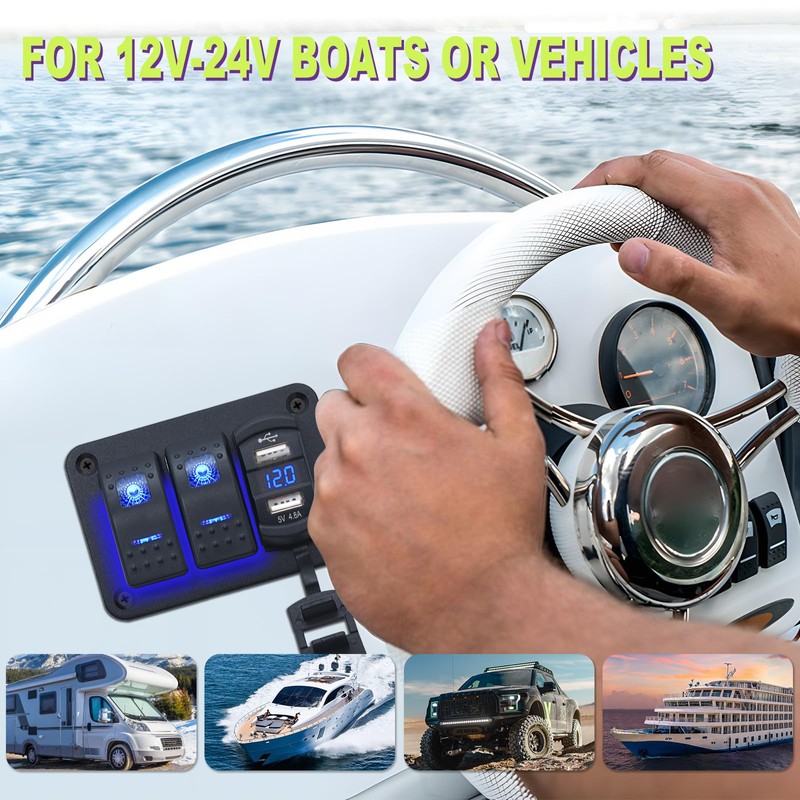 Geloo 2 Gang Switch Panel Waterproof, 12 V/24 V Marine