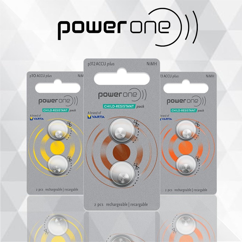 Power One ACCU Plus Size 312 Rechargeable Hearing Aid Batteries