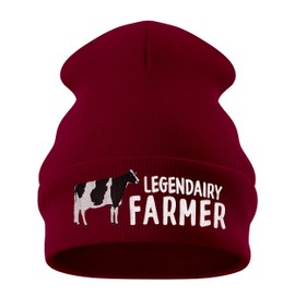 Purple Print House Legendairy Farmer Beanie Hat - Funny Dairy Farming Gifts for Birthday - Cow Farm Winter Beanie Skull Cap, One Size, Maroon