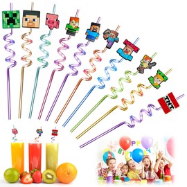 Fine jade2 Plastic Straws, Pack of 10, Reusable Plastic Straws, Curly for Birthday Party Decorations, Christmas, Party Accessories