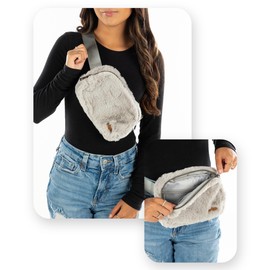 Funky Junque Crossbody Bag Sling Belt Stadium Waist Fanny Concert Bag: Faux Fur - Heather Grey
