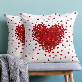 AEIOAE Valentine Pillow Covers 18x18 Inch Set of 2, Happy Valentines Day Throw Pillows Farmhouse Cotton Red Heart Pillow Case for Sofa Bedroom Living Room Indoor Outdoor