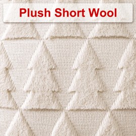 OTOSTAR Set of 2 Soft Plush Short Wool Velvet Decorative Throw Pillow Covers Square Luxury Style Cushion Case Pillow Shell for Sofa Bedroom Christmas Tree Cream Beige, 14x14 Inch