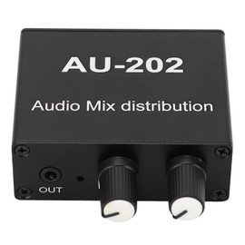 Stereo Mixer Audio Distributor 2 Input 2 Output 3.5mm Jack Plug and Play Aluminum Alloy Audio Mix Amplifier