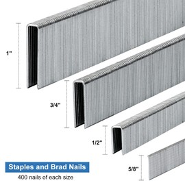 SITLDY 304 Stainless Steel 18 Gauge 1/4 Inch Narrow Crown Staples, 1600-Count (1/2"+3/4"+1") and Brad Nails (5/8"), 400 per Size, Assorted Size Project Pack
