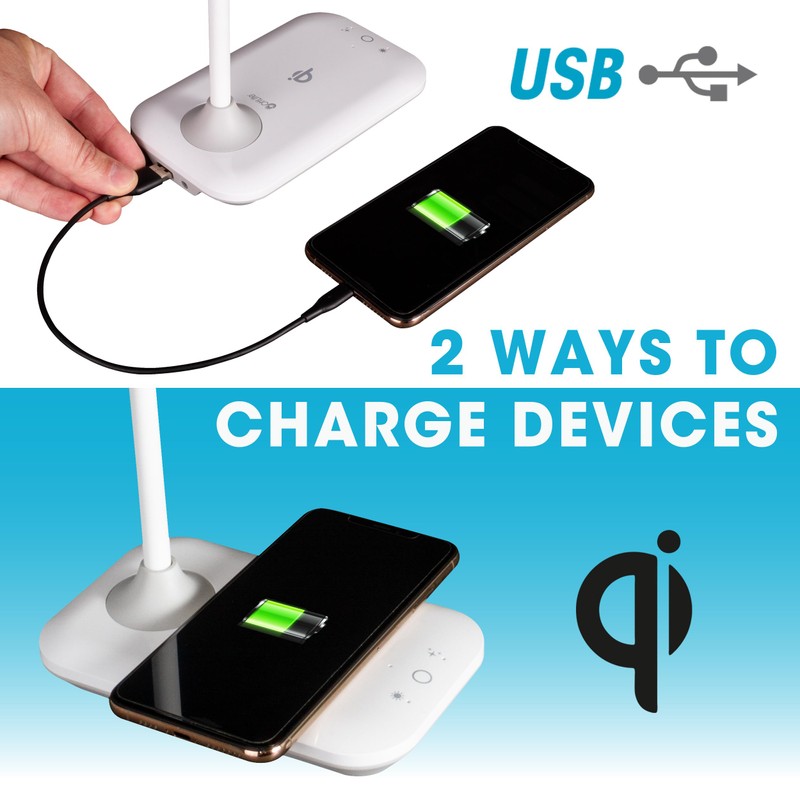 OttLite Achieve LED Sanitizing Desk Lamp Wireless Charging and USB