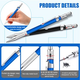 2 Pcs Welders Sliver Streak Pencil with 48 PCS Round Refills Mechanical Pencils Metal Welding Marker for Tube Pipe Fitter Welder Steel Construction Woodworking (Silver)