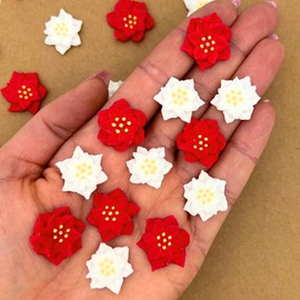 12 Mini Icing Poinsettias by Simply Sucré | Royal Icing Christmas Flower Decorations | Edible Holiday Cupcake Toppers (12 Red & White Flowers)