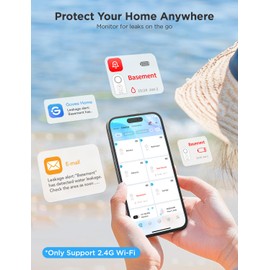 Govee WiFi Water Leak Detector 3 Packs, Leak Alert with Remotely Email/APP Push and Sound Alarm, Smart Water Sensor with 100dB Adjustable Alarm, Suit for Home and Basement