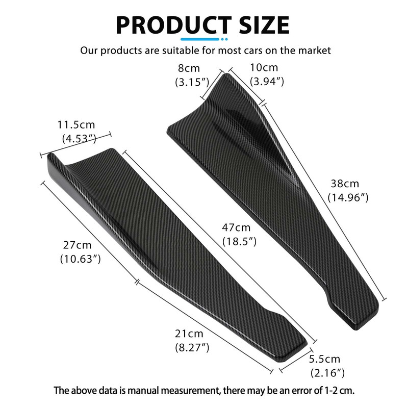 Universal Car Side Skirts 2PCS 19inch/48cm,Black Extension Splitter Lip Pair