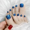 NEURAD Nail Tips for Feet, Sea Blue, 24 Pieces, Glitter,