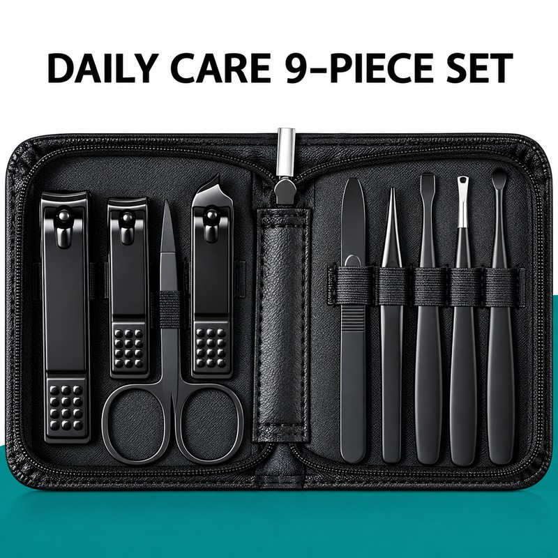 9-Piece Nail Clipper Set – Stainless Steel Manicure & Pedicure