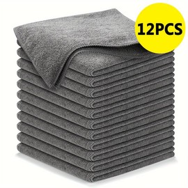 Microfiber Cleaning Cloth Grey - 12 packs 12.5"x12.5" - High Performance - 1200 Washes, Ultra Absorbent Towels Weave Grime & Liquid for Streak-Free Mirror Shine - Car Washing cloth Cotton Traditional Plant