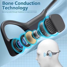 DOJANI Swimming Headphones, Bone Conduction Headphones Bluetooth 5.3,IP68 Waterproof Open Earphones, Wireless Sports Underwater Headphone for Running, Swimming, Cycling