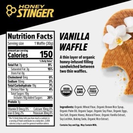 Honey Stinger Organic Energy Waffle, Gluten Free Vanilla Flavor 12 Ct