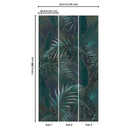 CONCORD WALLCOVERINGS ™ Floral Wall Mural Wallpaper for Bedroom Palm Leaves, Green Blue, 63 in W x 110 in H (48 sq. ft), 3 Part 391803