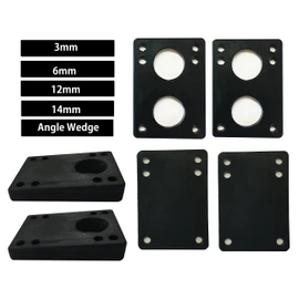 VJ Longboard Skateboard Riser Pads, Rubber, Set of 2, Size 3mm (1/8") 6mm (1/4") 12mm (1/2") 14mm Angle Wedge Riser Pads, Black (14mm)